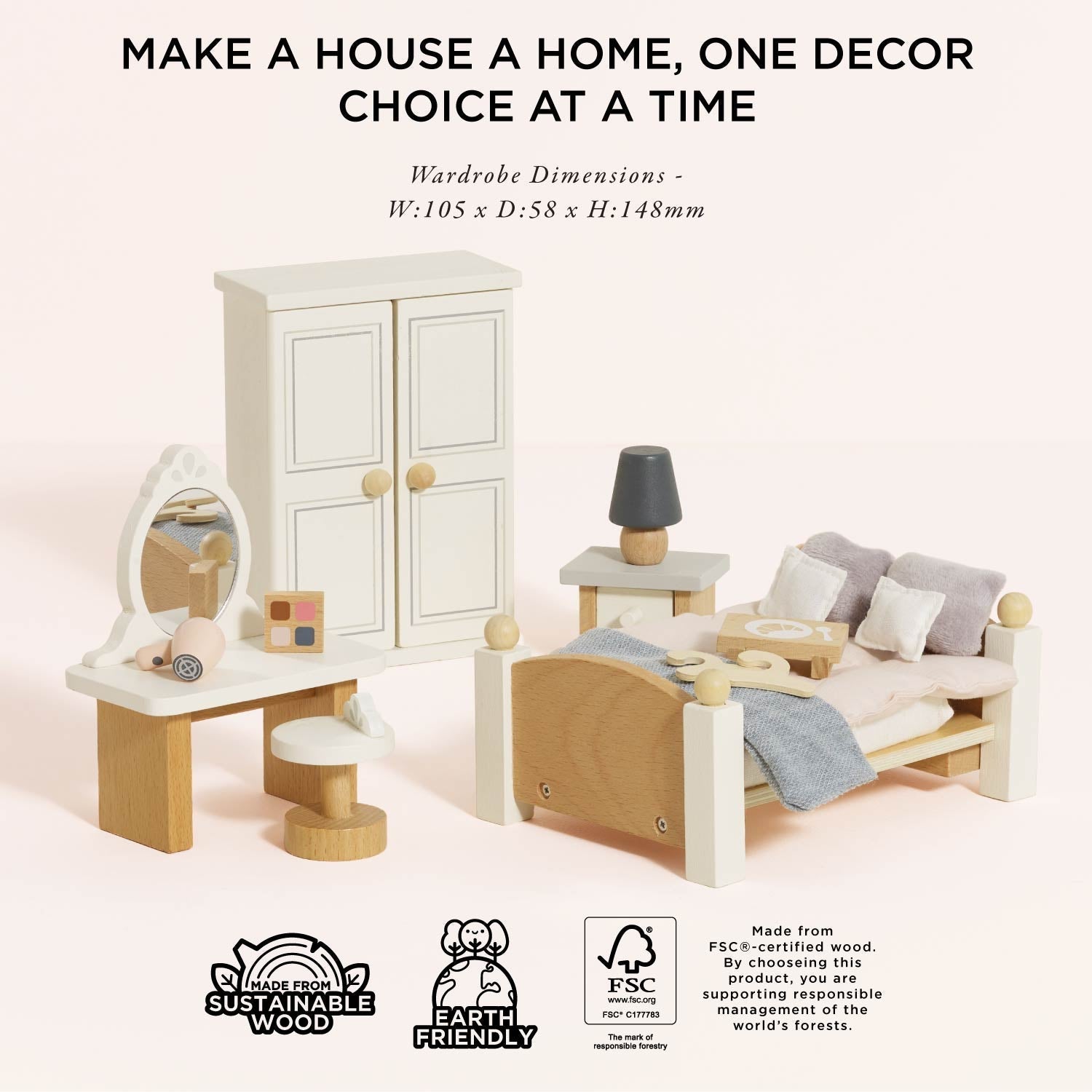 Wooden Dolls House Bedroom - Toby Tiger UK