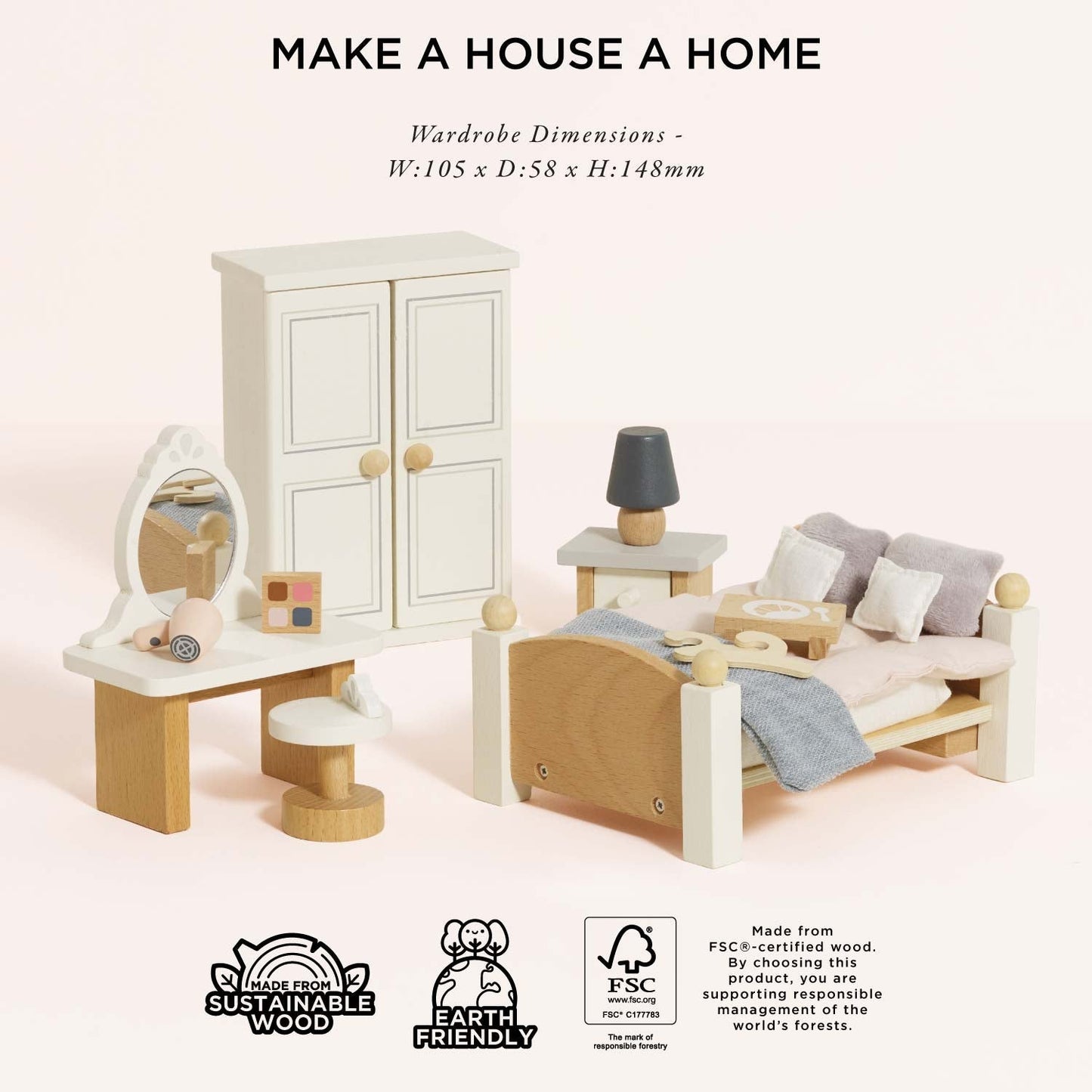 Wooden Dolls House Bedroom - Toby Tiger UK