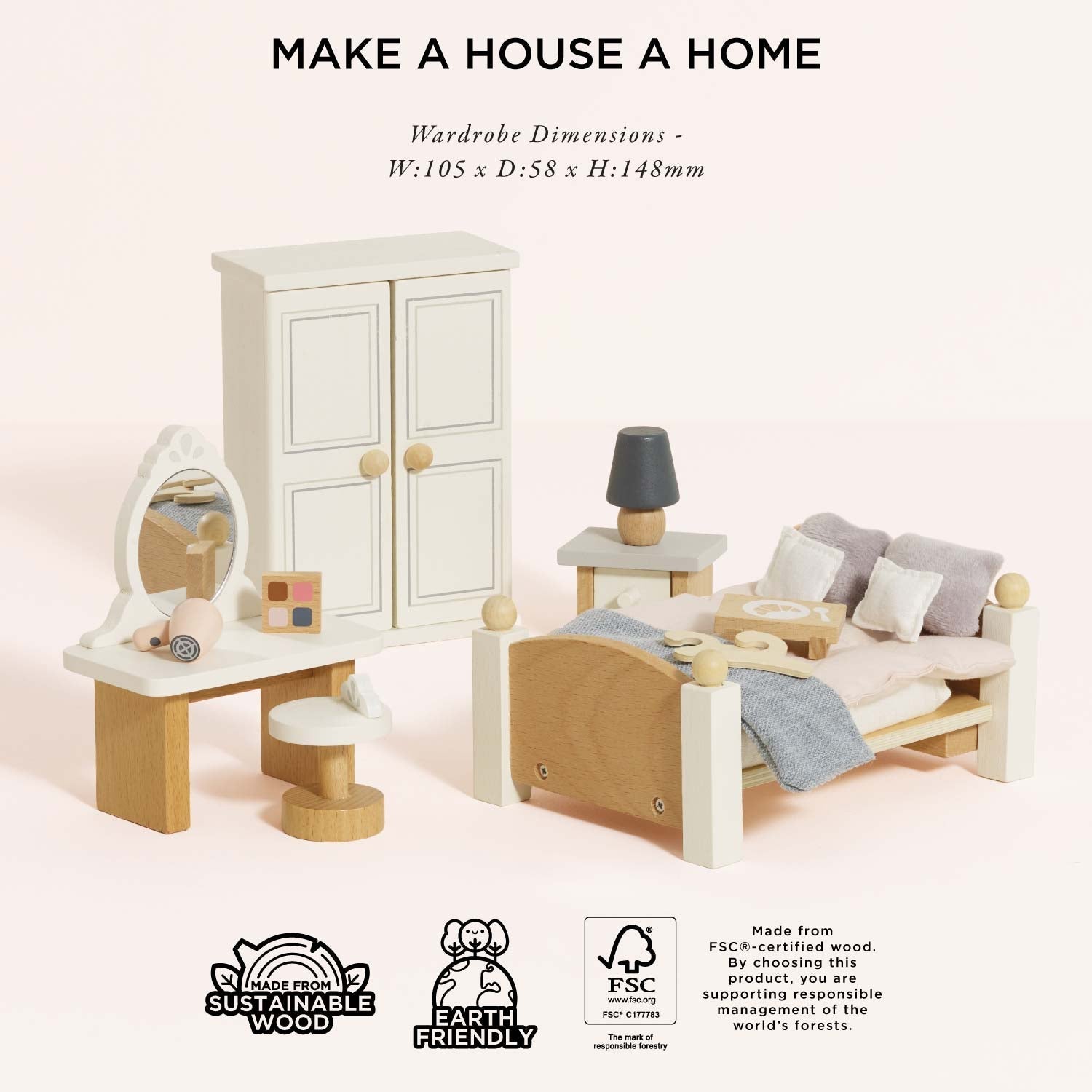 Wooden Dolls House Bedroom - Toby Tiger UK