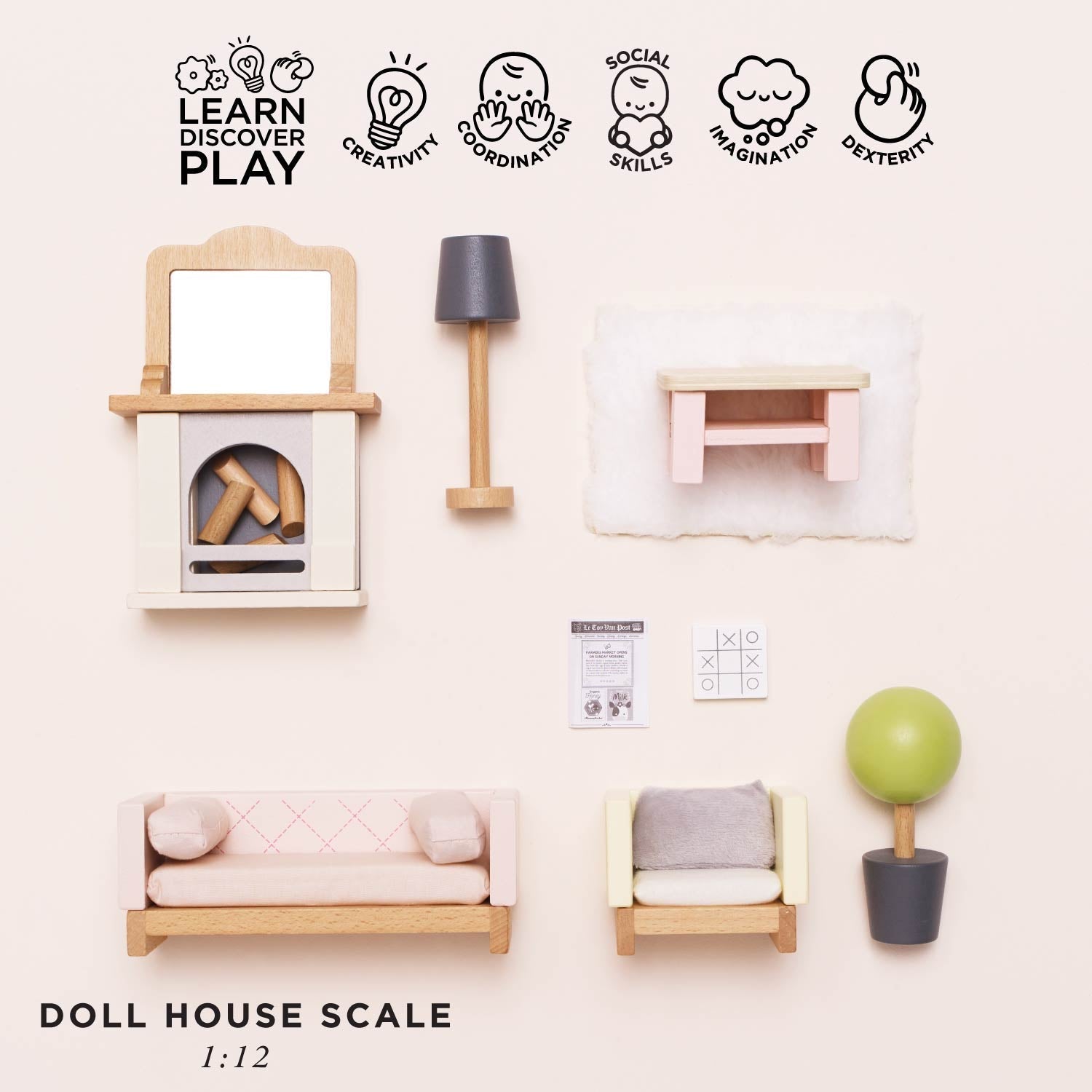Wooden Dolls House Living Room - Toby Tiger UK