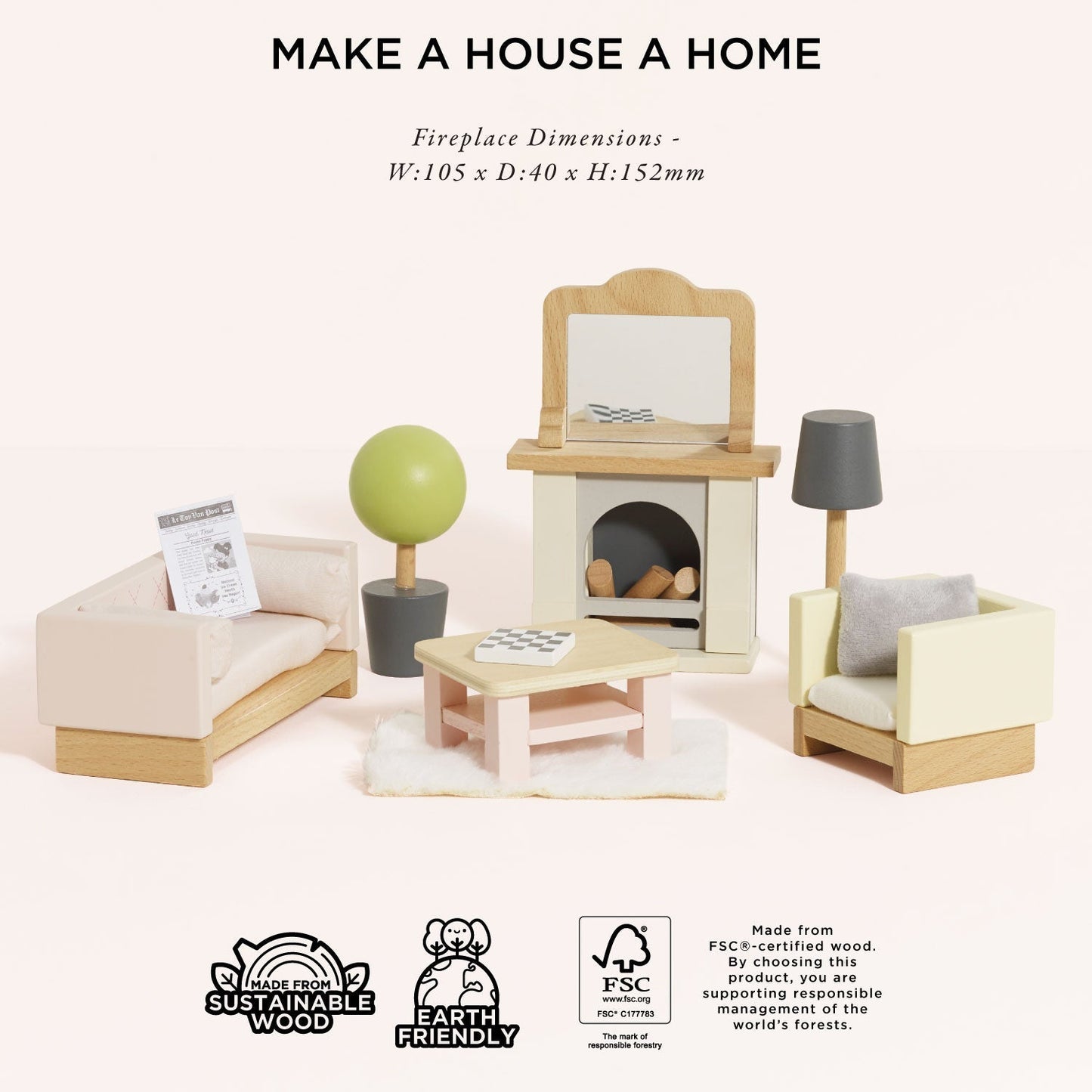 Wooden Dolls House Living Room - Toby Tiger UK
