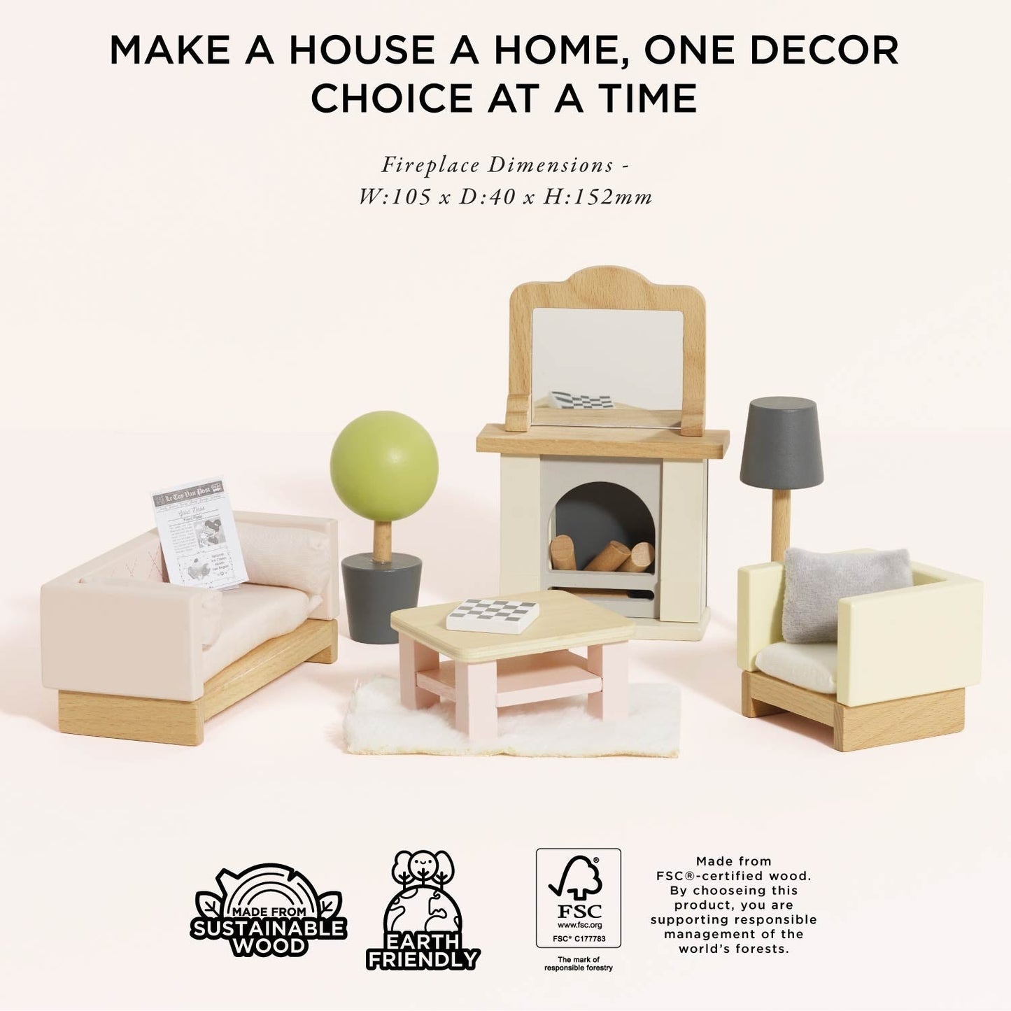 Wooden Dolls House Living Room - Toby Tiger UK