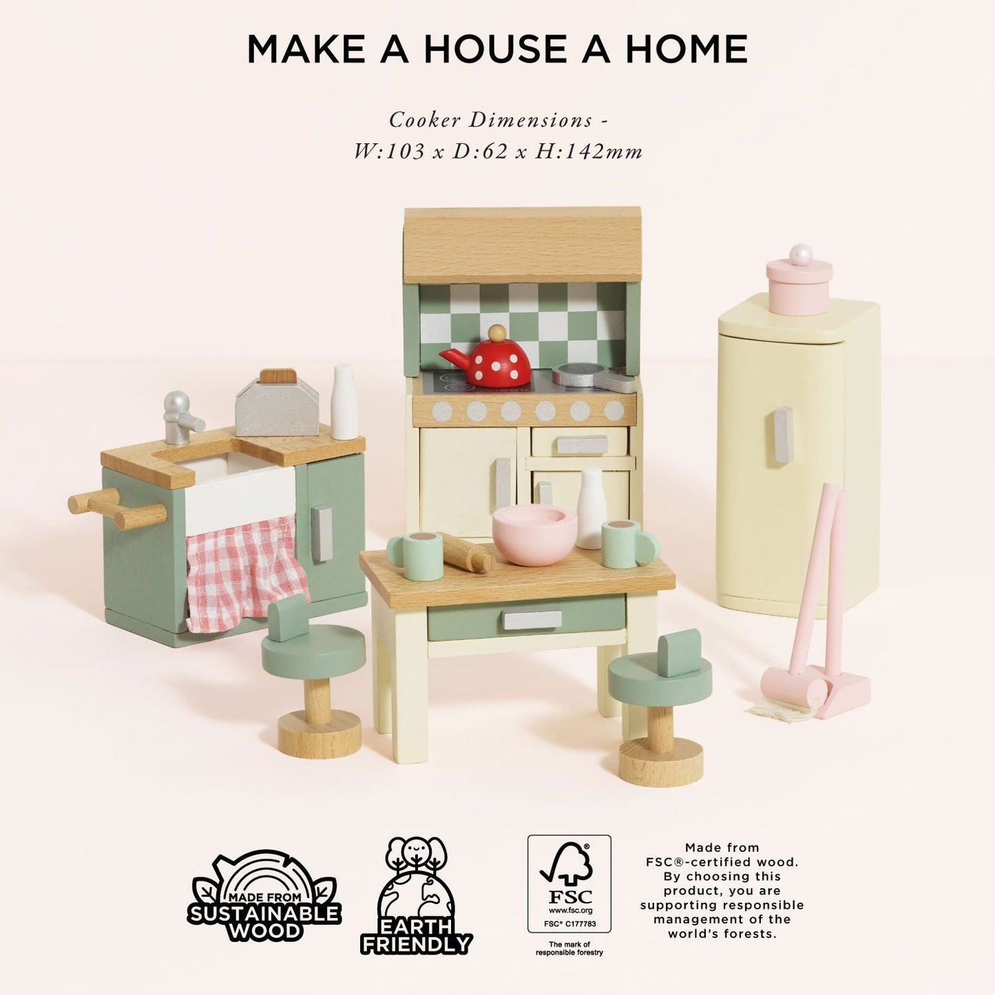 Wooden Dolls House Kitchen Furniture - Toby Tiger UK
