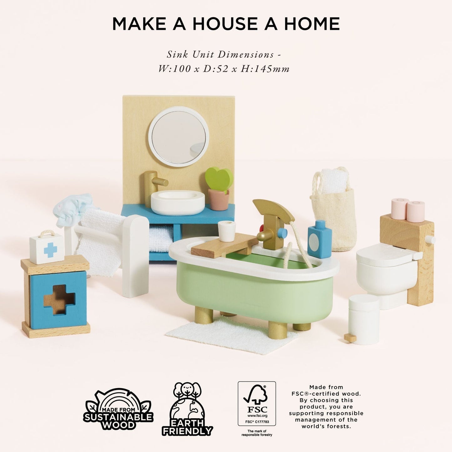 Wooden Dolls House Bathroom Furniture - Toby Tiger UK