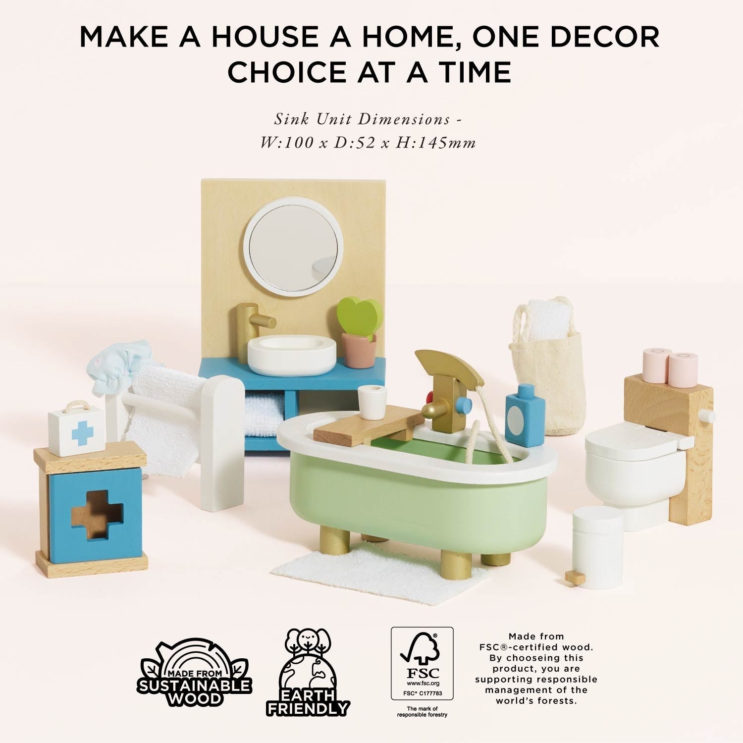 Wooden Dolls House Bathroom Furniture - Toby Tiger UK