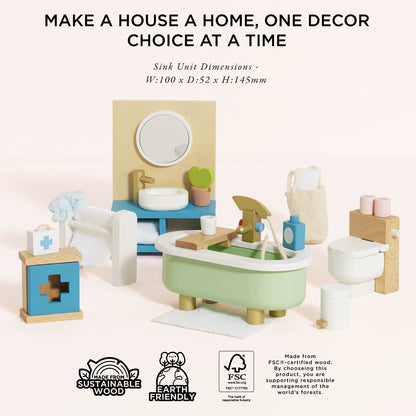 Wooden Dolls House Bathroom Furniture - Toby Tiger UK