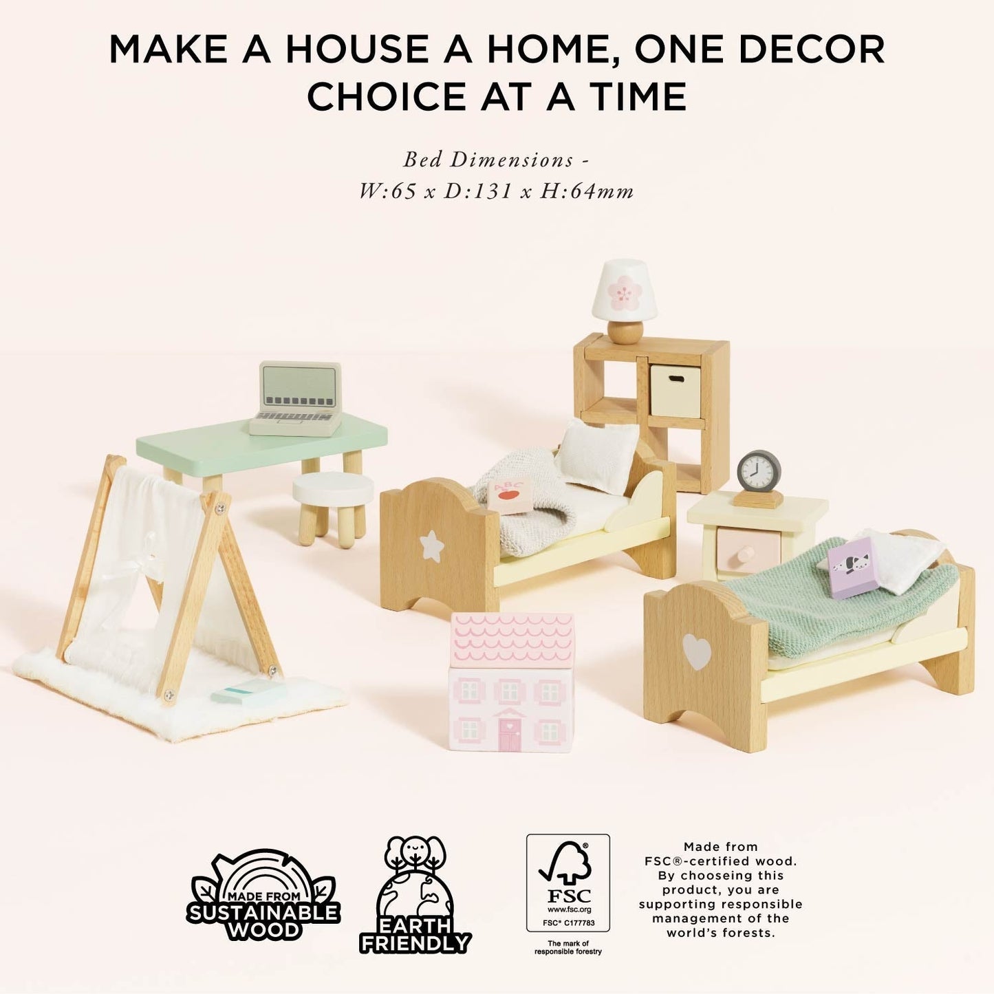 Wooden Dolls House Child's Bedroom Furniture - Toby Tiger UK