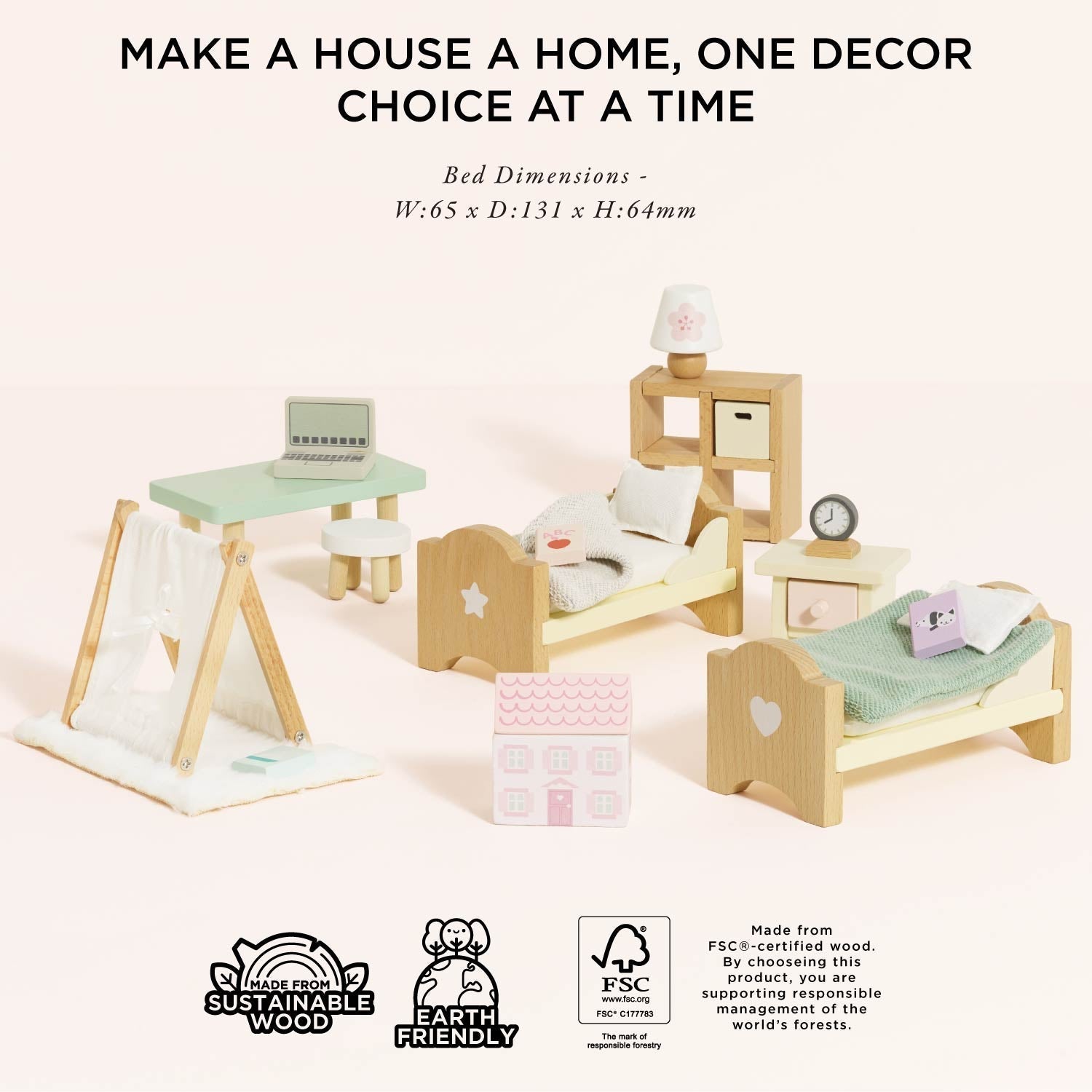 Wooden Dolls House Child's Bedroom Furniture - Toby Tiger UK