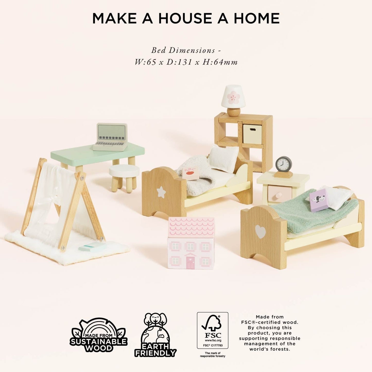 Wooden Dolls House Child's Bedroom Furniture - Toby Tiger UK