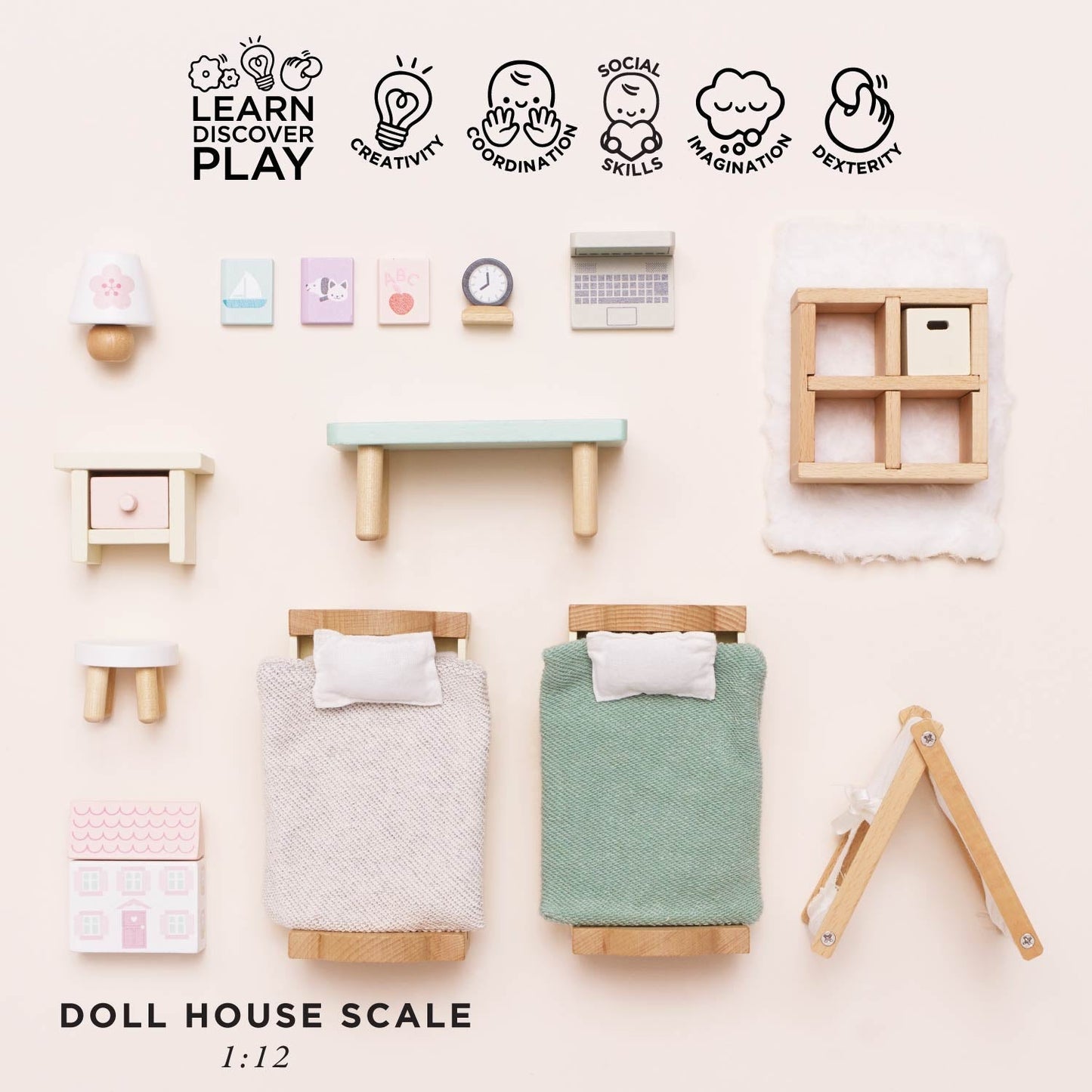 Wooden Dolls House Child's Bedroom Furniture - Toby Tiger UK