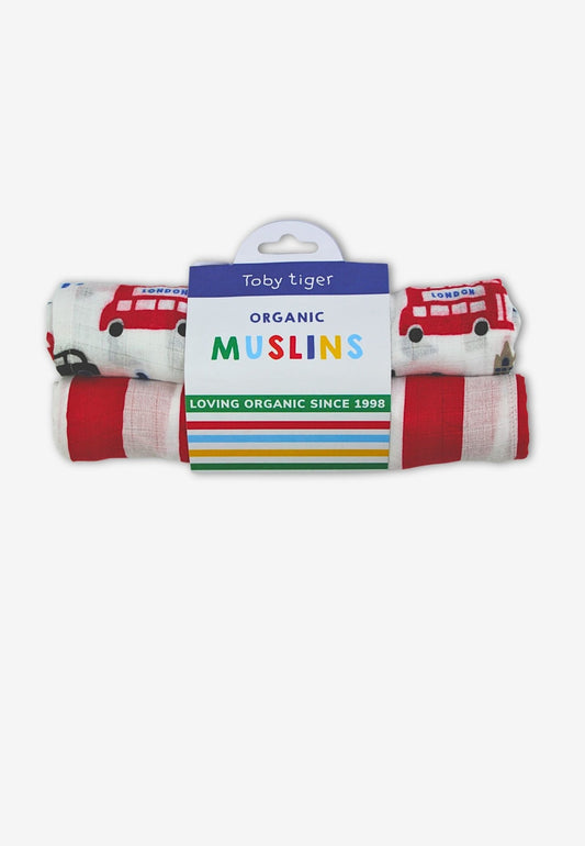 Organic London Print 2 Pack Muslins - Toby Tiger