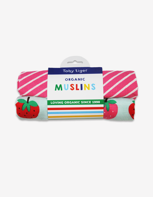 Organic Strawberry Print Muslin 2-Pack