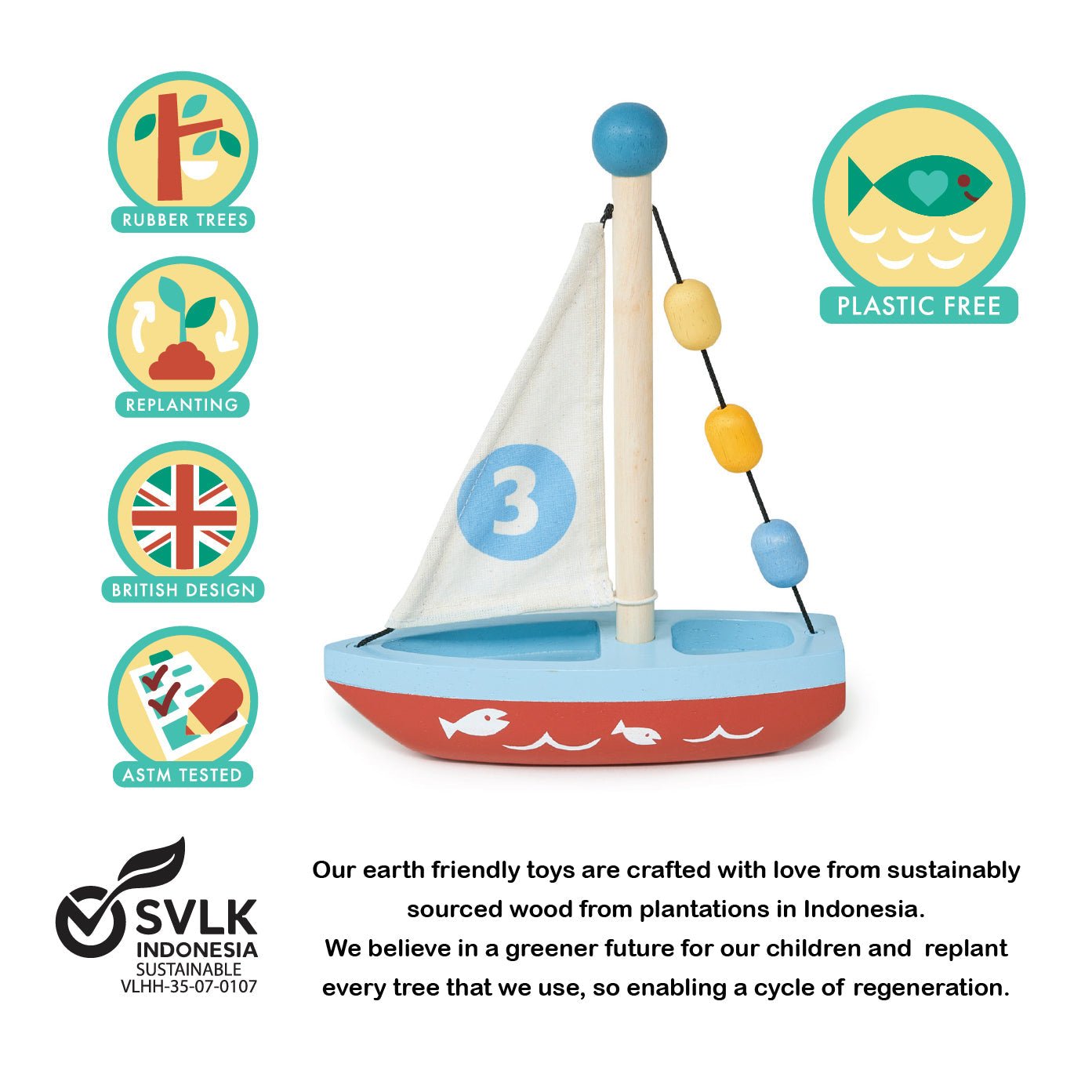Wooden Sailing Boat - Toby Tiger