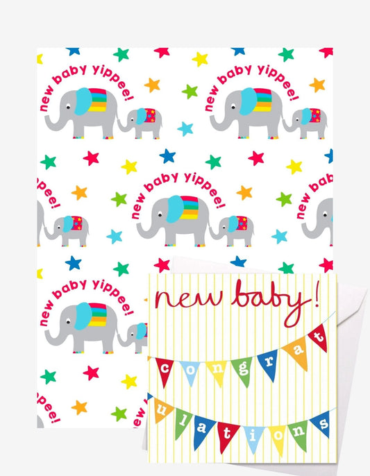 New Baby Elly Gift Wrap + Personalised Card Bundle - Toby Tiger