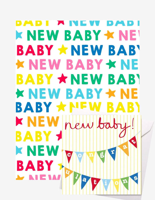 New Baby Gift Wrap + Personalised Card Bundle - Toby Tiger