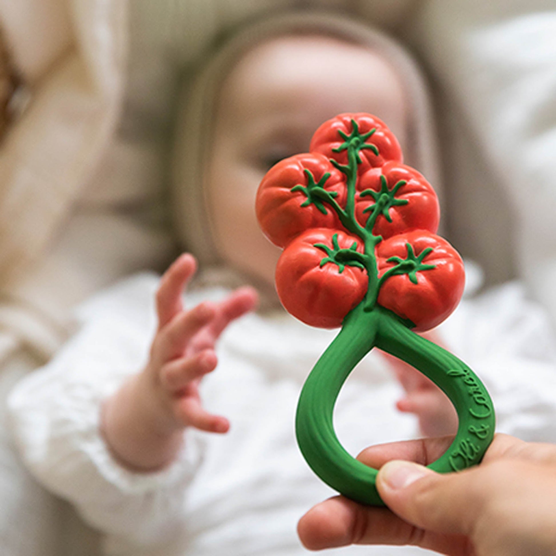 Oli & Carol Tomato Baby Rattle & Teether - Toby Tiger