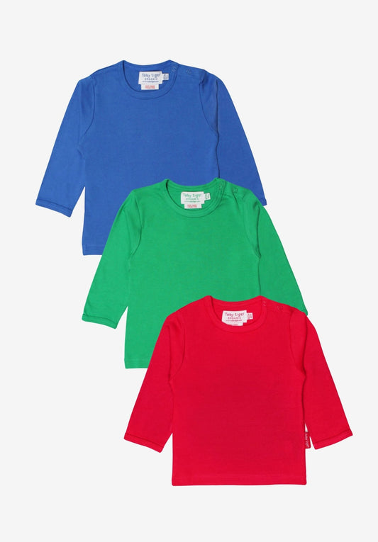 Organic Basic Long - Sleeved T-Shirt Bundle - Blue, Green & Red - Toby Tiger