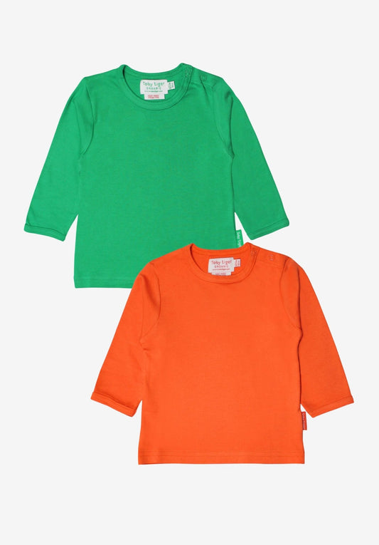 Organic Basic Long - Sleeved T-Shirt Bundle - Green & Orange - Toby Tiger