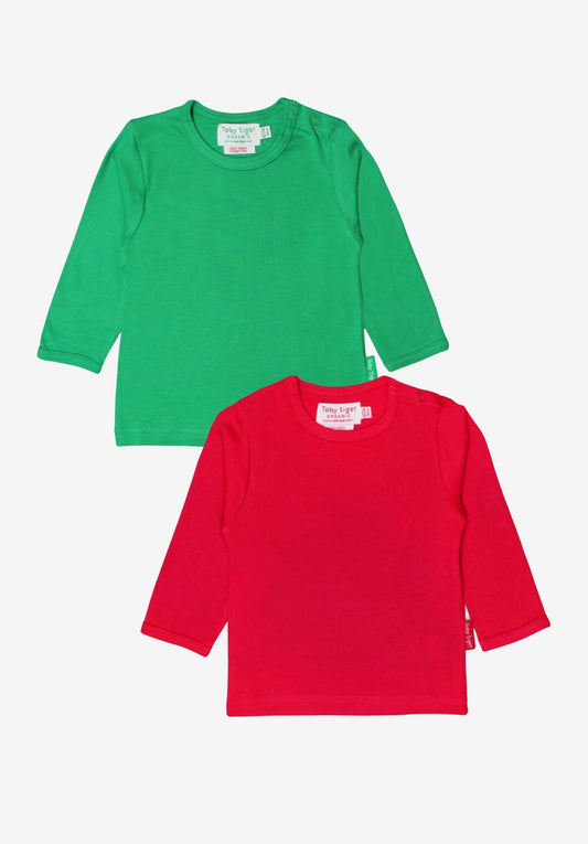 Organic Basic Long - Sleeved T-Shirt Bundle - Green & Red - Toby Tiger