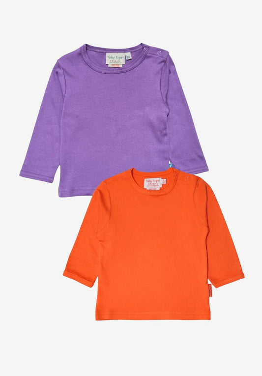 Organic Basic Long - Sleeved T-Shirt Bundle - Purple & Orange - Toby Tiger