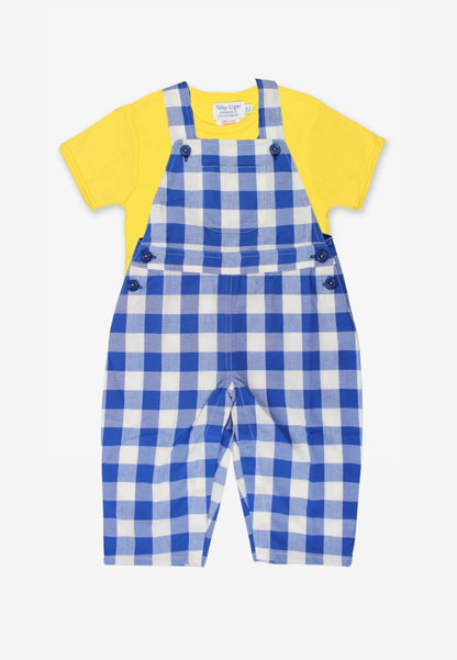 Organic Blue Gingham Dungarees & Yellow Short-Sleeved T-Shirt Bundle - Toby Tiger UK