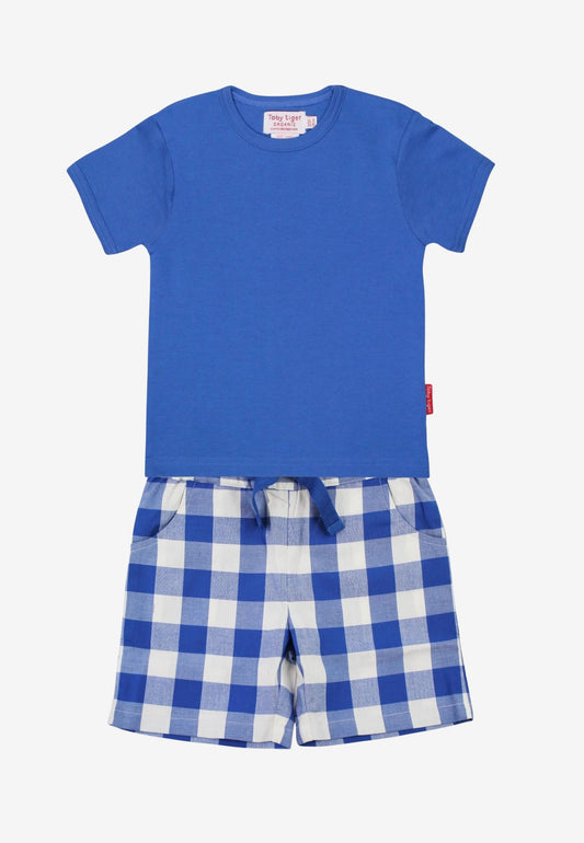 Organic Blue Gingham Shorts & Short-Sleeved T-Shirt Bundle