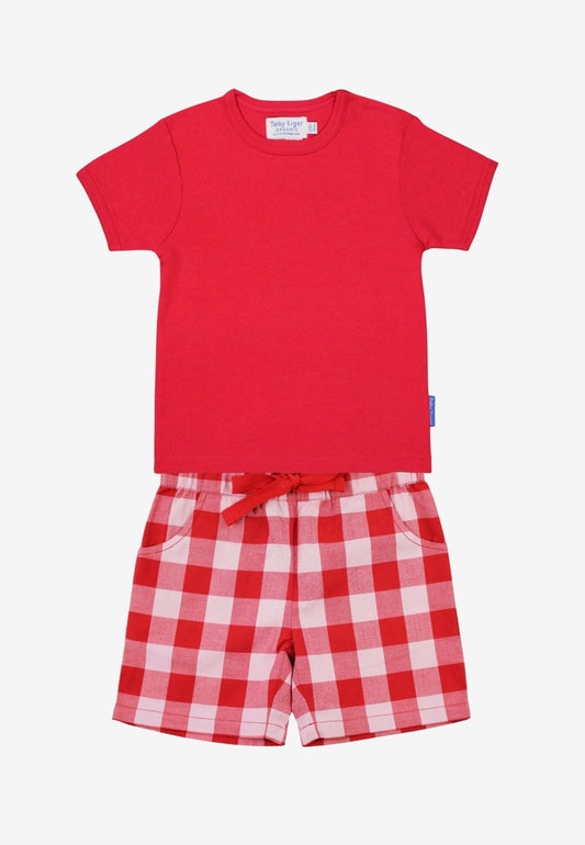 Organic Red Gingham Shorts & Short-Sleeved T-Shirt Bundle - Toby Tiger UK