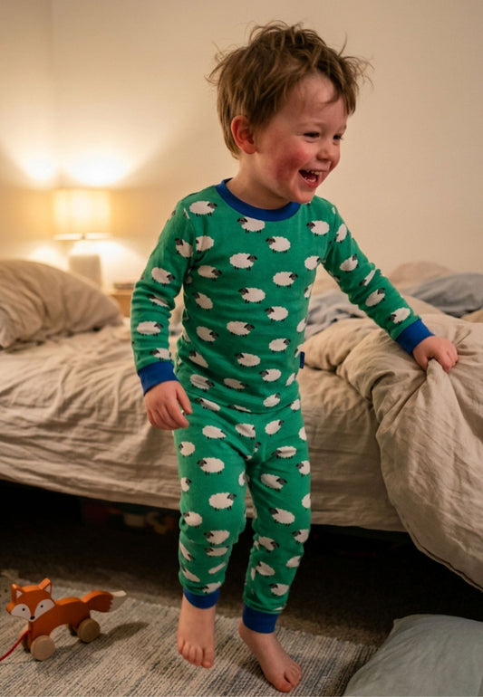 Organic Sheep Print Long Sleeved Pyjamas - Toby Tiger UK
