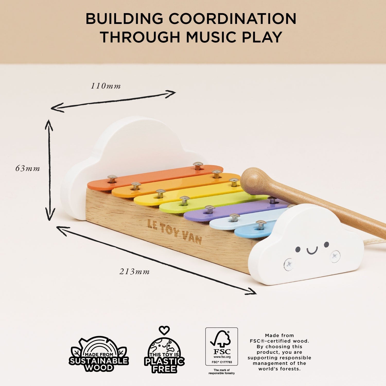 Rainbow Wooden Xylophone - Toby Tiger UK