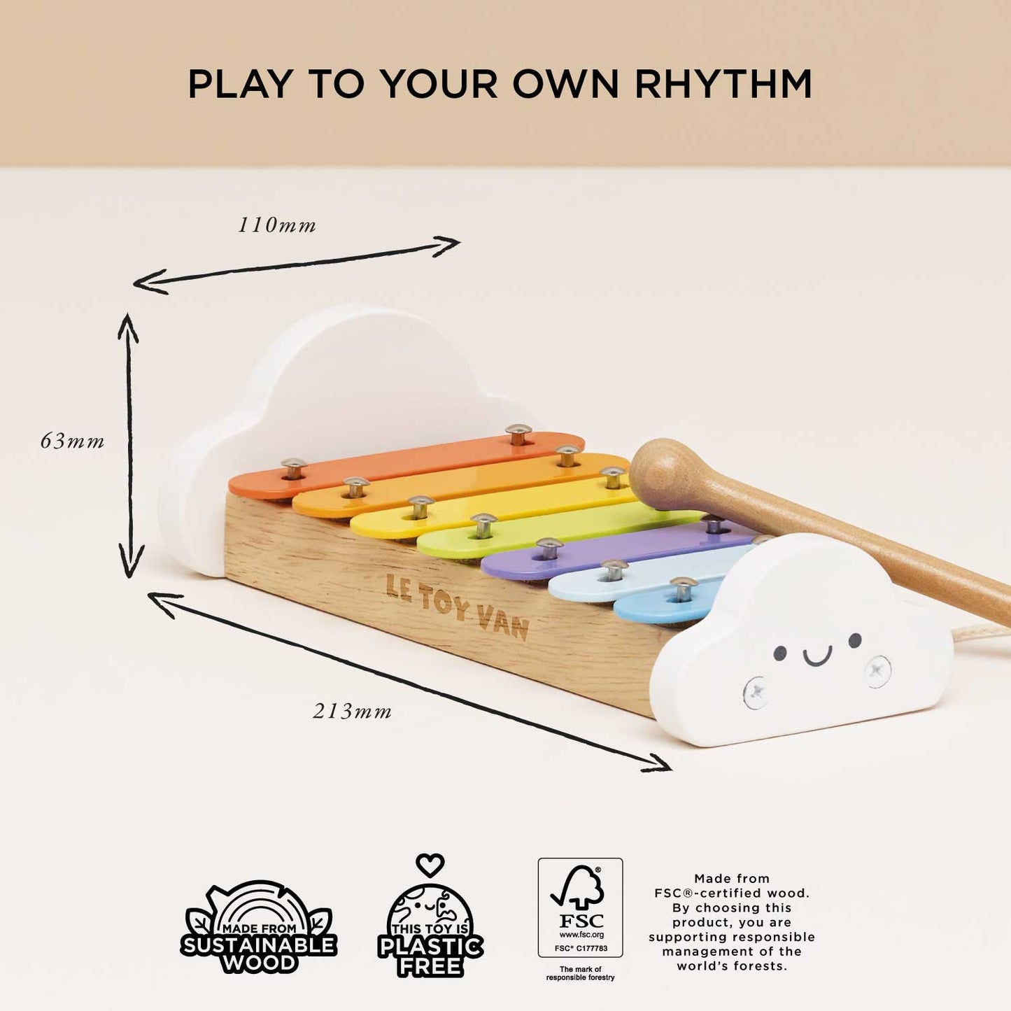 Rainbow Wooden Xylophone - Toby Tiger UK