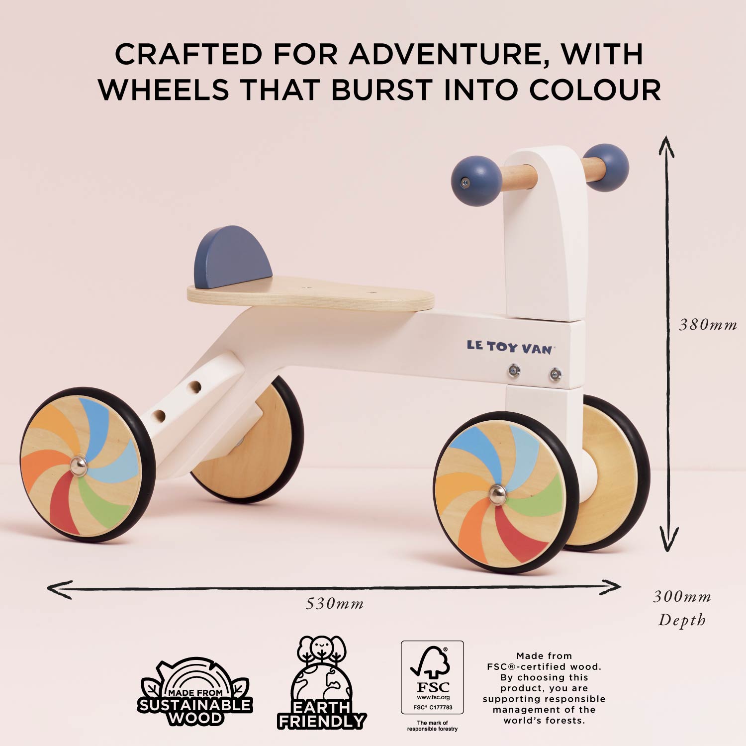 Wooden Rainbow Ride On Trike - Toby Tiger