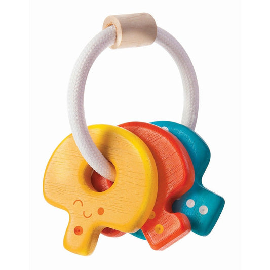 PlanToys Wooden Baby Key Rattle Toy - Toby Tiger