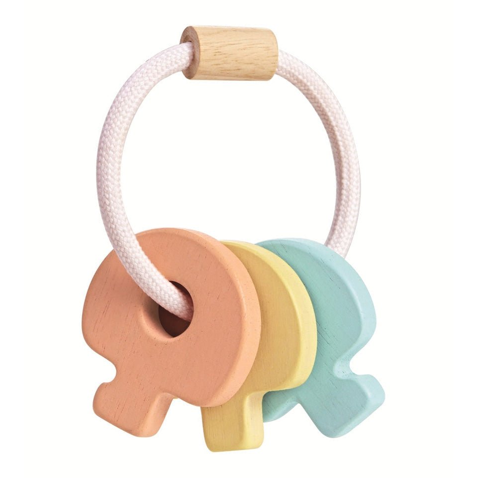 PlanToys Wooden Baby Key Rattle Pastel Toy - Toby Tiger