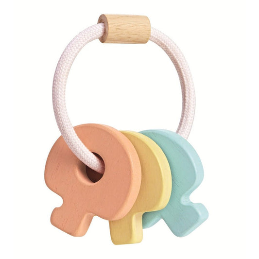 PlanToys Wooden Baby Key Rattle Pastel Toy - Toby Tiger