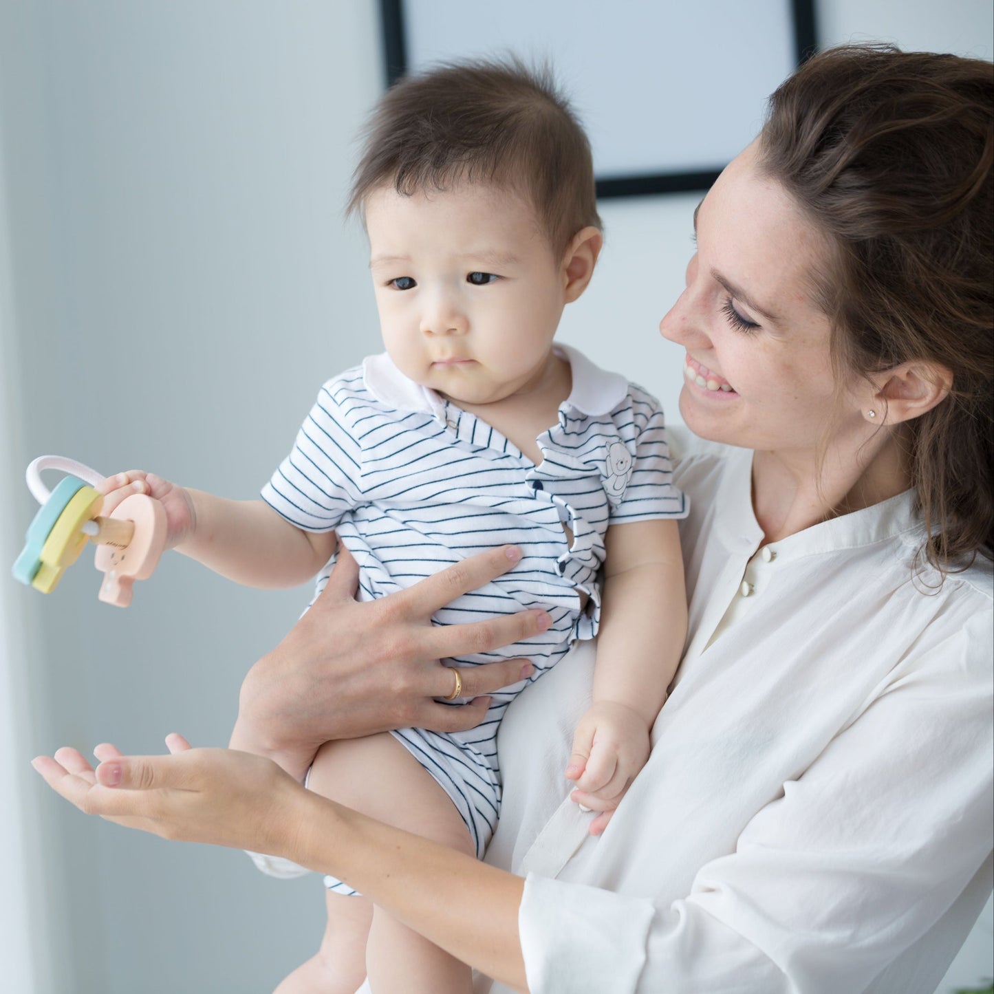 PlanToys Wooden Baby Key Rattle Pastel Toy - Toby Tiger