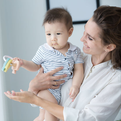 PlanToys Wooden Baby Key Rattle Pastel Toy - Toby Tiger