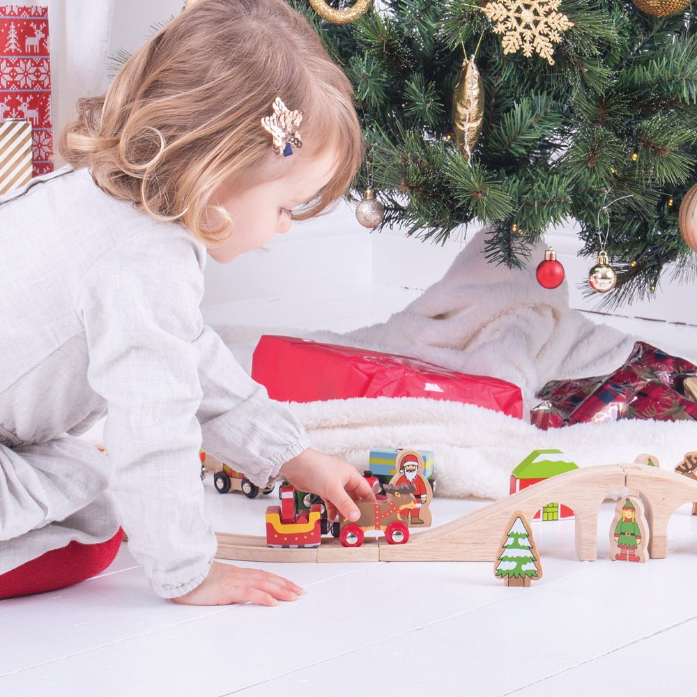 Santa Sleigh With Reindeer - Wooden Train Toy - Toby Tiger