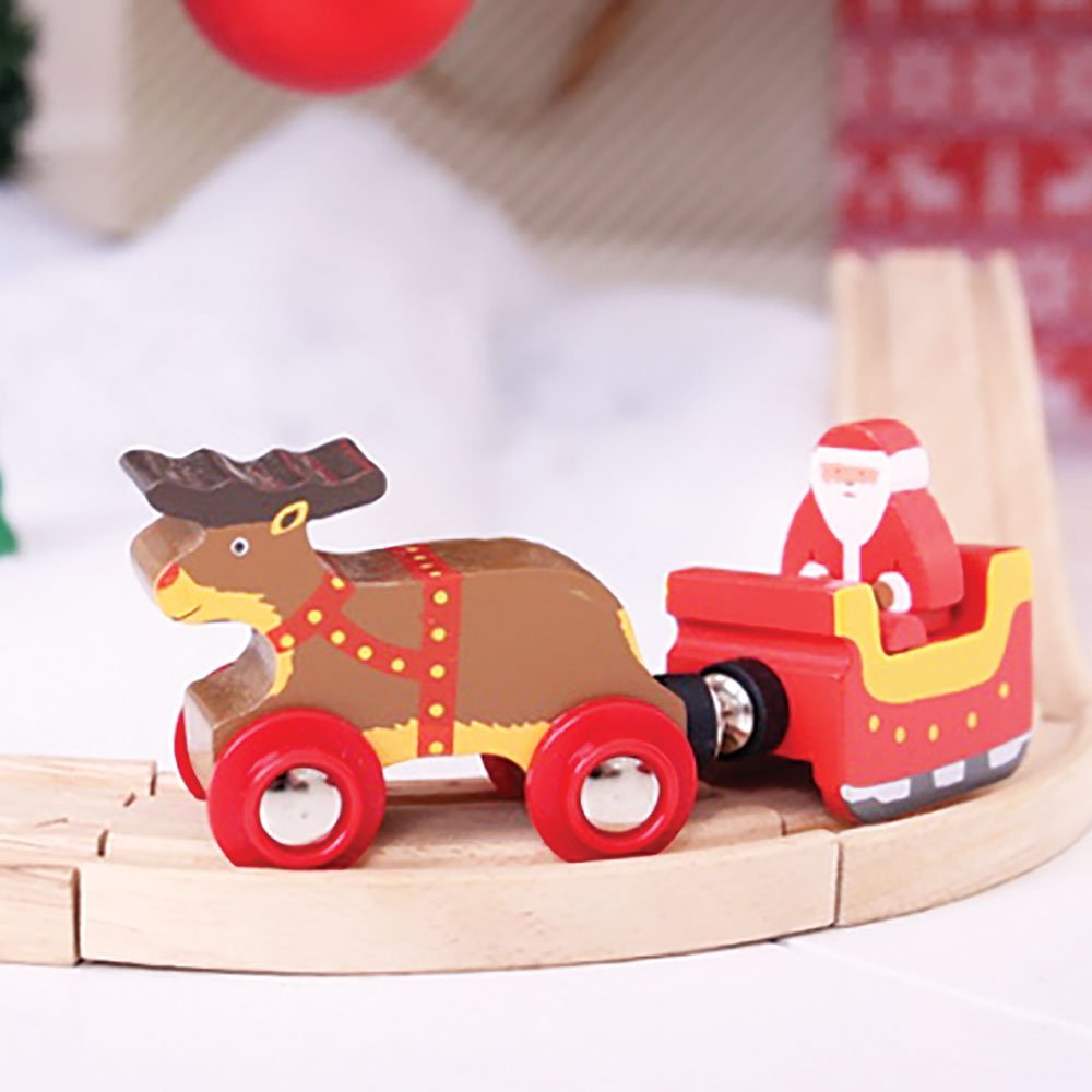 Santa Sleigh With Reindeer - Wooden Train Toy - Toby Tiger