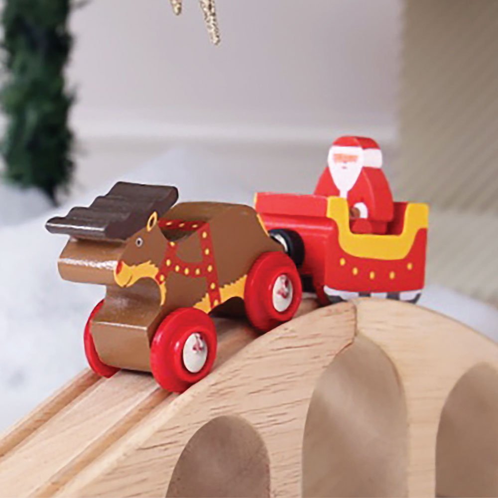 Santa Sleigh With Reindeer - Wooden Train Toy - Toby Tiger