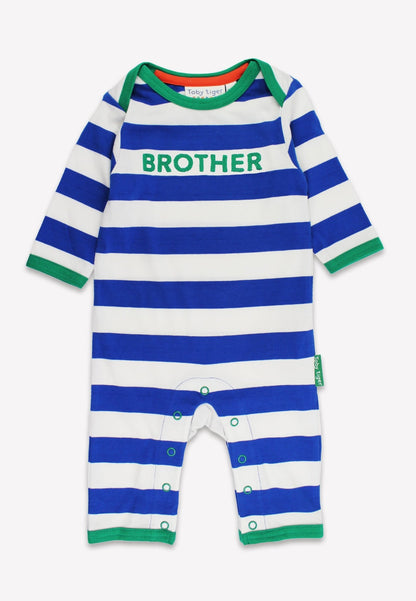 Organic Brother Applique Blue Stripe Sleepsuit - Toby Tiger