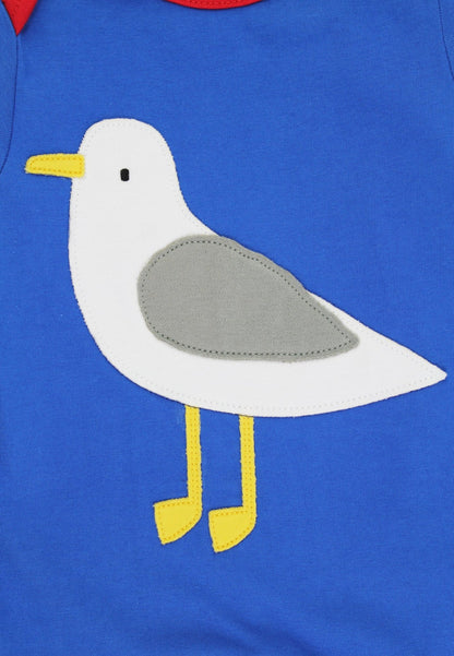 Organic Seagull Harbour Applique Blue Sleepsuit - Toby Tiger