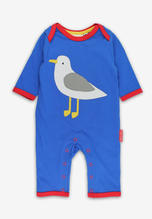 Organic Seagull Harbour Applique Blue Sleepsuit - Toby Tiger
