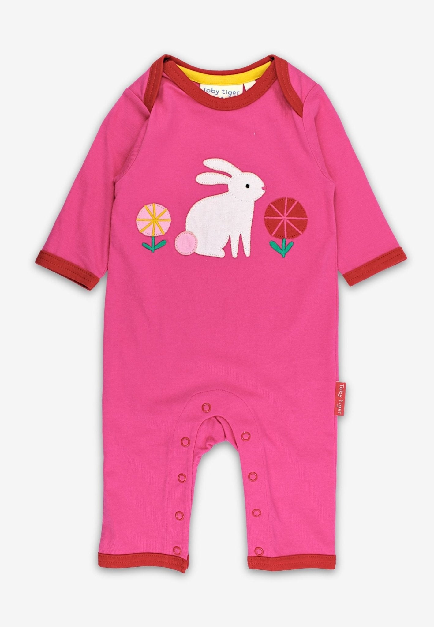 Organic Bunny Hop Applique Pink Sleepsuit - Toby Tiger