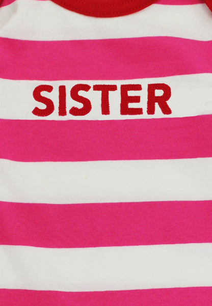 Organic Sister Applique Pink Stripe Sleepsuit - Toby Tiger