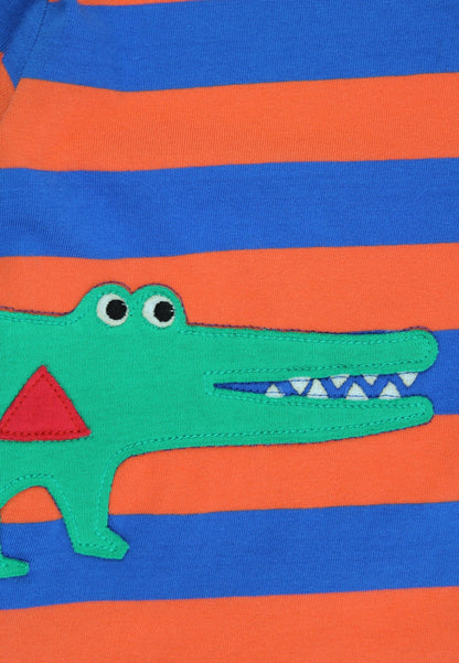 Organic Crocodile Applique Striped Sleepsuit - Toby Tiger