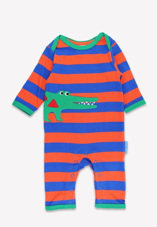 Organic Crocodile Applique Striped Sleepsuit - Toby Tiger