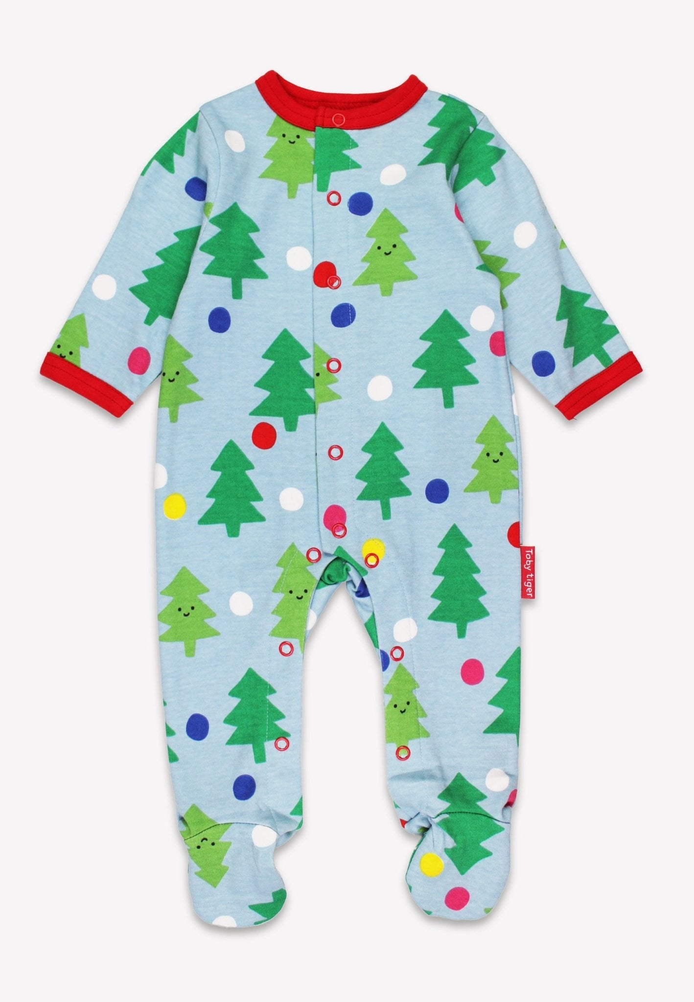 Organic Christmas Tree Print Sleepsuit - Toby Tiger