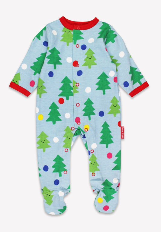 Organic Christmas Tree Print Sleepsuit - Toby Tiger