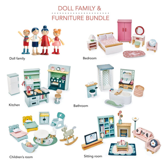 Doll Family & Furniture Bundle (5 Room Sets & Doll Family) - Toby Tiger