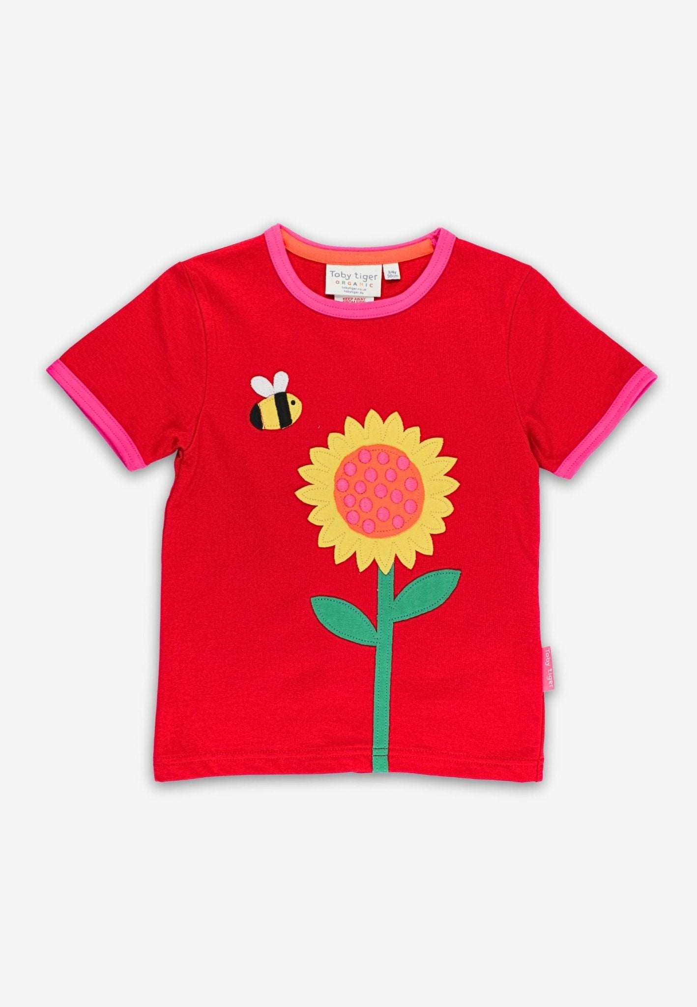Organic Sunflower Bee Applique Short - Sleeved T-Shirt - Toby Tiger